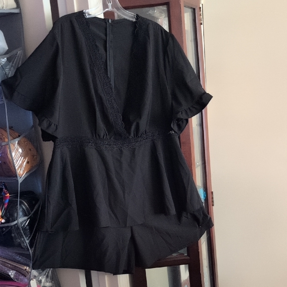 Black Lace Trim Romper